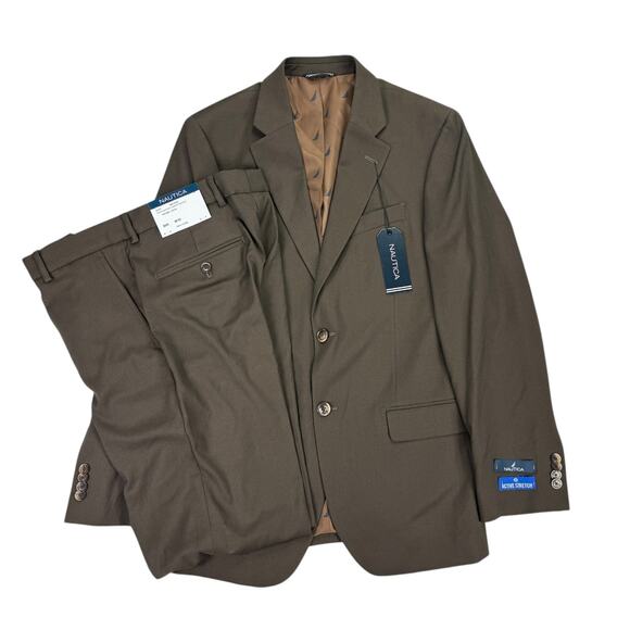 Nautica Other - Nautica Mens 2-Piece Modern Fit Active Stretch Solid Suit Brown 36R 30W